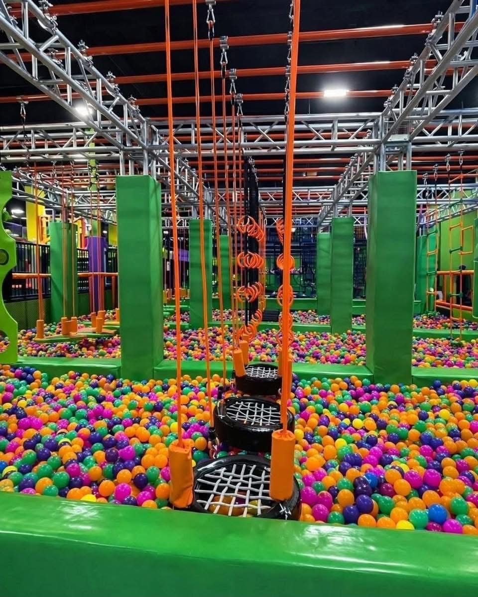 Ninja course over the ball pit at Fun City Trampoline Park New Britain